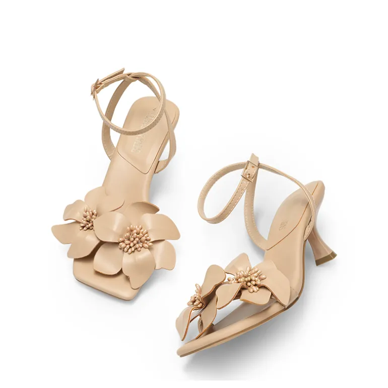 Flower Kitten Heel Sandals