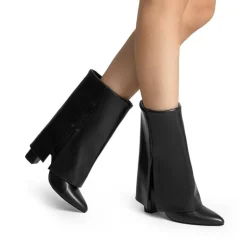 Fold-Over Denim Mid-Calf Boots