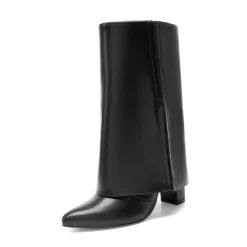 Fold-Over Denim Mid-Calf Boots