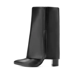 Fold-Over Denim Mid-Calf Boots