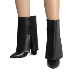 Fold-Over Denim Mid-Calf Boots