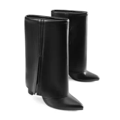 Fold-Over Denim Mid-Calf Boots
