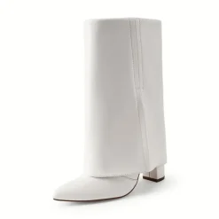 Fold-Over Denim Mid-Calf Boots