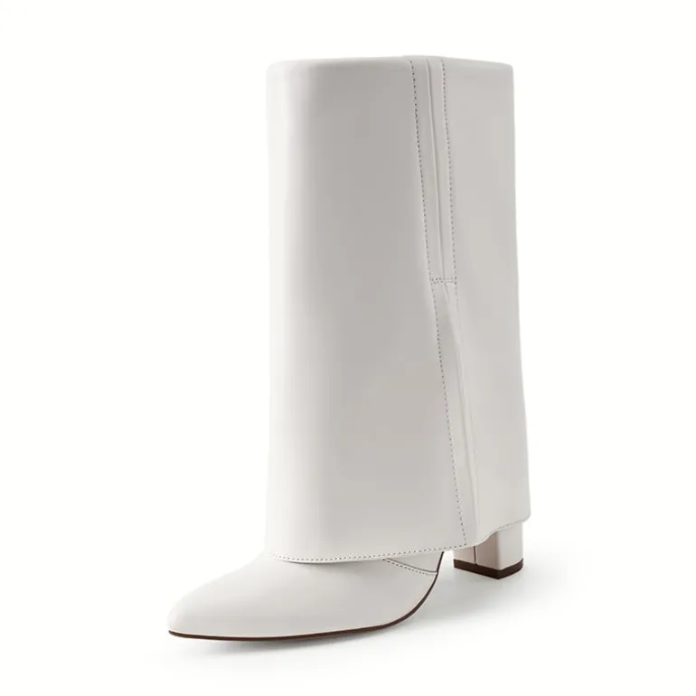 Fold-Over Denim Mid-Calf Boots