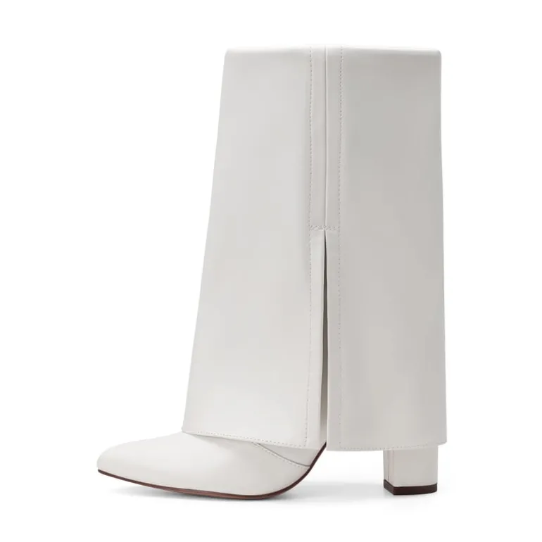 Fold-Over Denim Mid-Calf Boots