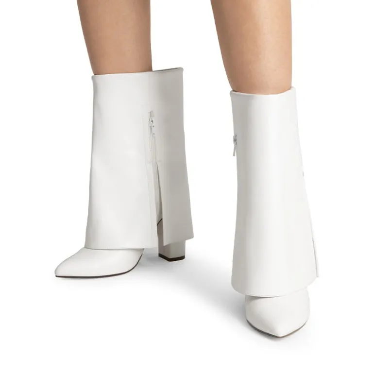 Fold-Over Denim Mid-Calf Boots