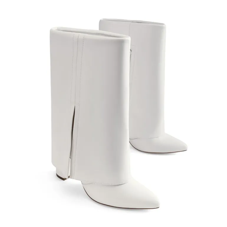 Fold-Over Denim Mid-Calf Boots