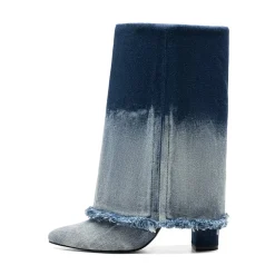 Fold-Over Denim Mid-Calf Boots