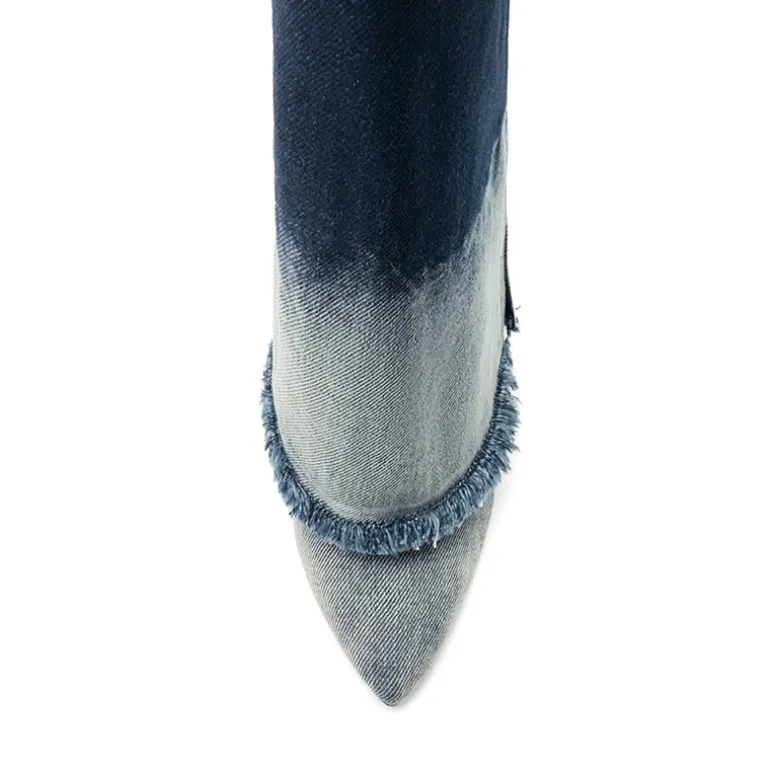 Fold-Over Denim Mid-Calf Boots