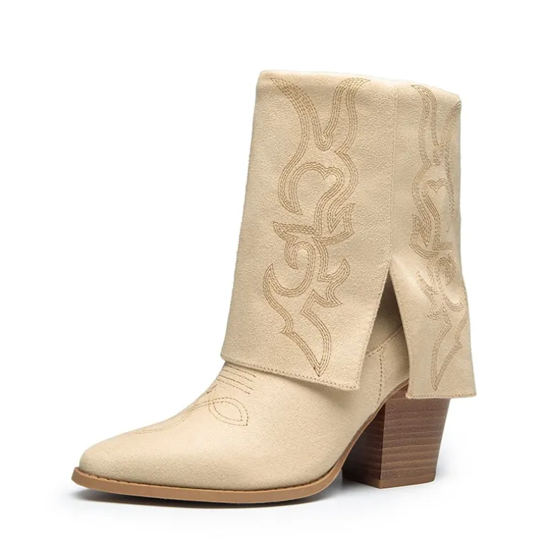 Fold Over Embroidered Cowgirl Boots