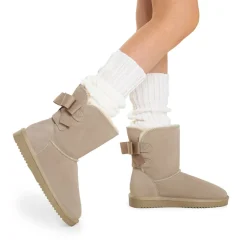 [FuzzyChic Bow] Suede Mid-calf Snow Boots