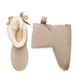 [FuzzyChic Bow] Suede Mid-calf Snow Boots