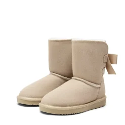 [FuzzyChic Bow] Suede Mid-calf Snow Boots