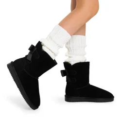 [FuzzyChic Bow] Suede Mid-calf Snow Boots