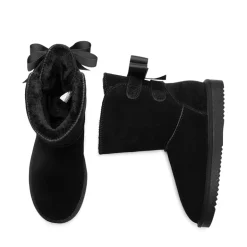 [FuzzyChic Bow] Suede Mid-calf Snow Boots
