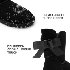 [FuzzyChic Bow] Suede Mid-calf Snow Boots