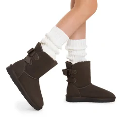 [FuzzyChic Bow] Suede Mid-calf Snow Boots