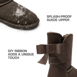 [FuzzyChic Bow] Suede Mid-calf Snow Boots