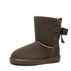 [FuzzyChic Bow] Suede Mid-calf Snow Boots