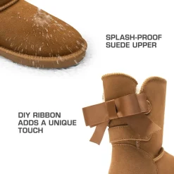 [FuzzyChic Bow] Suede Mid-calf Snow Boots
