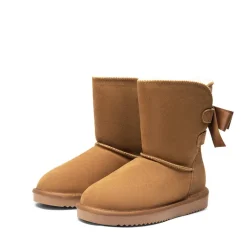 [FuzzyChic Bow] Suede Mid-calf Snow Boots