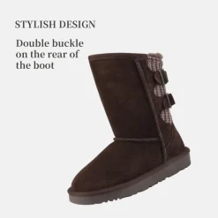[FuzzyChic Kid's Buckle] Kids Fur Lined Suede Non Slip Winter Boots