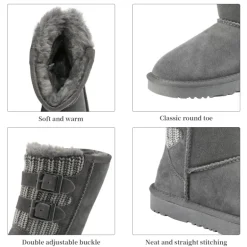 [FuzzyChic Kid's Buckle] Kids Fur Lined Suede Non Slip Winter Boots