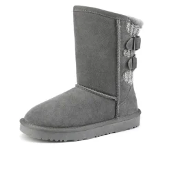 [FuzzyChic Kid's Buckle] Kids Fur Lined Suede Non Slip Winter Boots