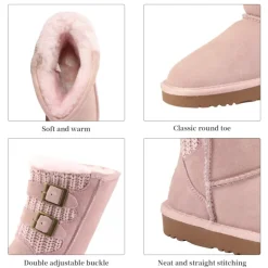 [FuzzyChic Kid's Buckle] Kids Fur Lined Suede Non Slip Winter Boots