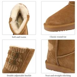 [FuzzyChic Kid's Buckle] Kids Fur Lined Suede Non Slip Winter Boots