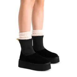 [FuzzyChic Sock-Top Platform] Mid-calf Snow Boots