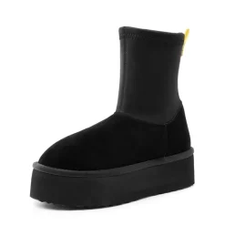 [FuzzyChic Sock-Top Platform] Mid-calf Snow Boots