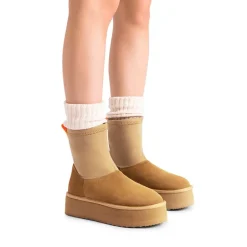 [FuzzyChic Sock-Top Platform] Mid-calf Snow Boots