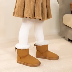 [FuzzyChic TeddyCozy] Kid's Suede Bow Snow Boots