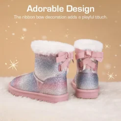 [FuzzyChic TeddyCozy] Kid's Suede Bow Snow Boots