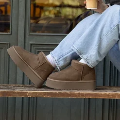 [FuzzyClassic Platform Mini Boot] Suede Platform Ankle Snow Boots