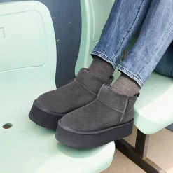 [FuzzyClassic Platform Mini Boot] Suede Platform Ankle Snow Boots