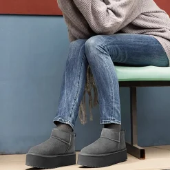 [FuzzyClassic Platform Mini Boot] Suede Platform Ankle Snow Boots