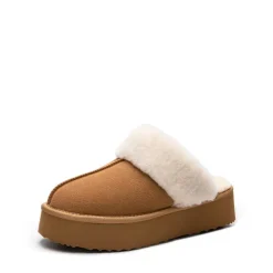 [FuzzyEasy Platform Slipper] Faux Fur Lining Platform Slippers