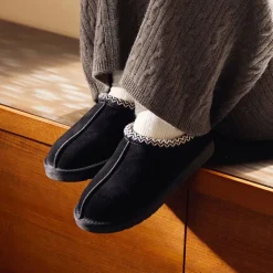 [FuzzyEasy Women's Slip-on] Embroidered Suede Fuzzy Cozy Slippers
