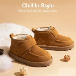 [FuzzyGo Kid's Cozy Tap] Hook-And-Loop Snow Boots