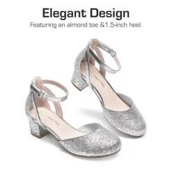 Girls’ Almond-Toe Block Heel Dress Shoes