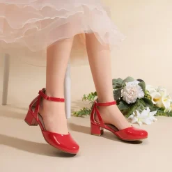 Girls’ Almond-Toe Block Heel Dress Shoes