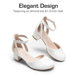 Girls’ Almond-Toe Block Heel Dress Shoes