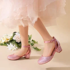Girls’ Almond-Toe Block Heel Dress Shoes