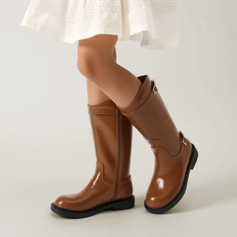 Girls’ Classic Buckle Knee-High Boots