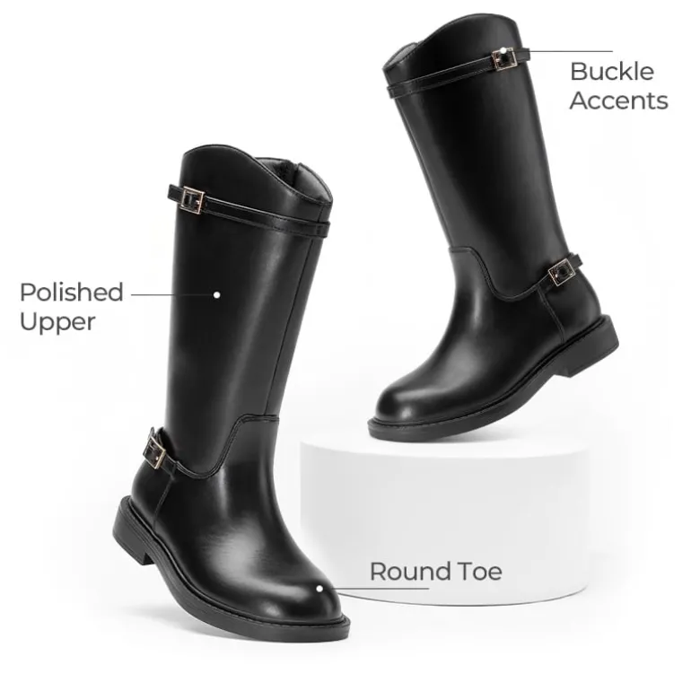 Girls’ Classic Buckle Knee-High Boots