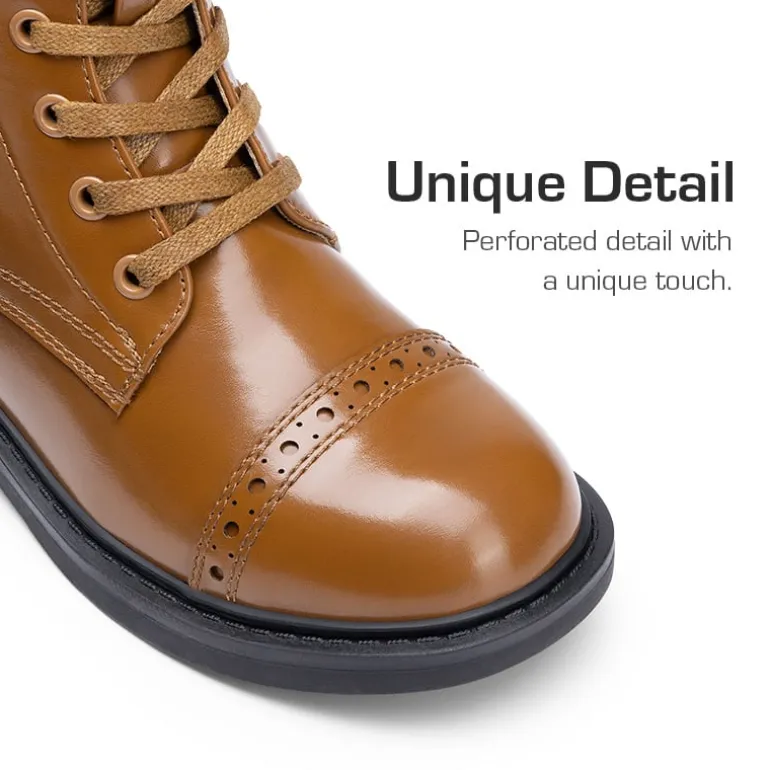 Girls’ Cushioned Side Zipper Perforated Ankle Boots