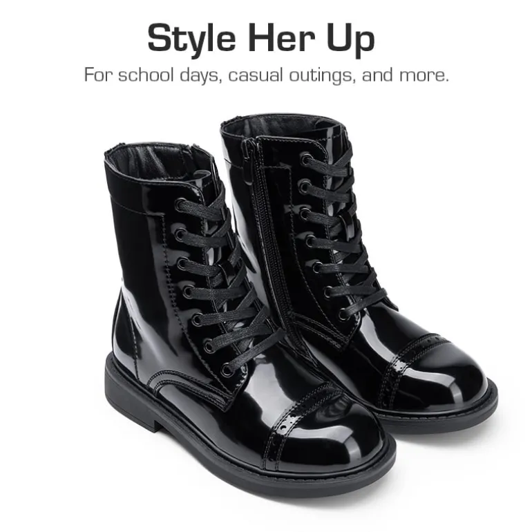Girls’ Cushioned Side Zipper Perforated Ankle Boots