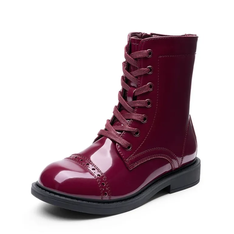 Girls’ Cushioned Side Zipper Perforated Ankle Boots